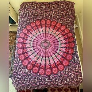 Indian Cotton Pink & Red Mandala Twin Bedspread or Tablecloth